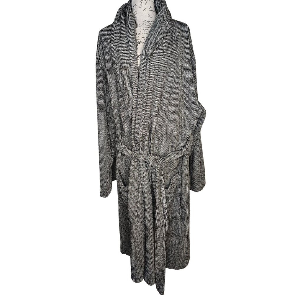 Upstate Men's Robe, Black White Jersey Knit, Small, Medium Organic Cotton, READ